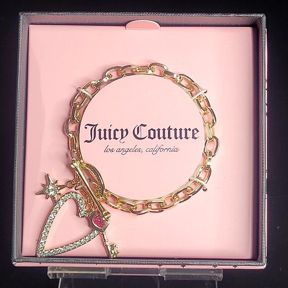 Juicy Couture Gold Chain Charm Bracelet Star‎ Heart Key Scepter Toggle NIB - Picture 1 of 5